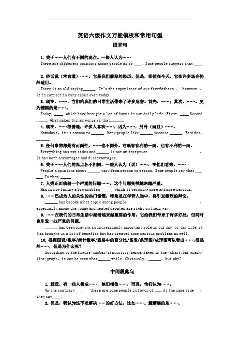 英语六级作文万能模板和常用句型