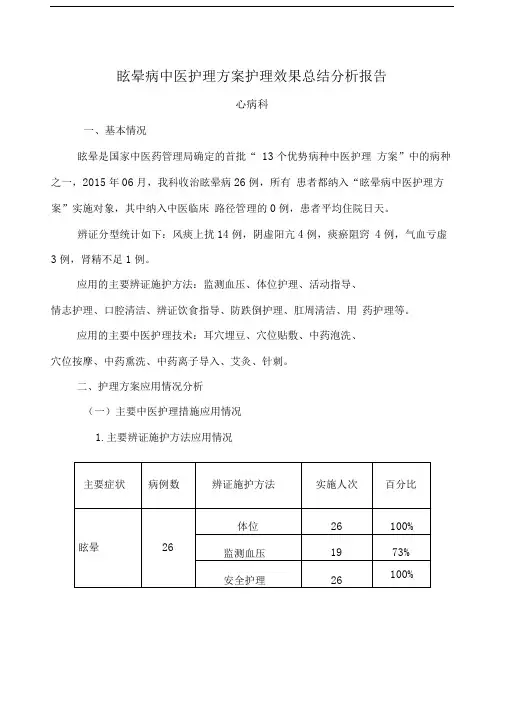 眩晕中医护理方案实施总结分析