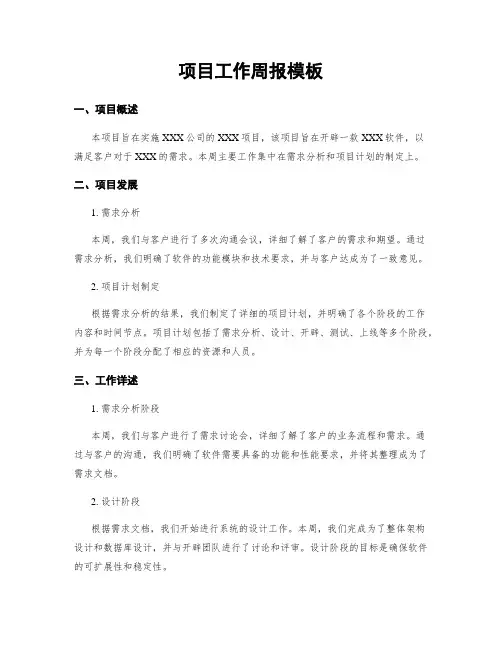 项目工作周报模板