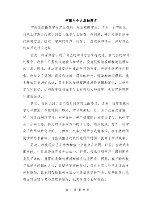学困生个人总结范文