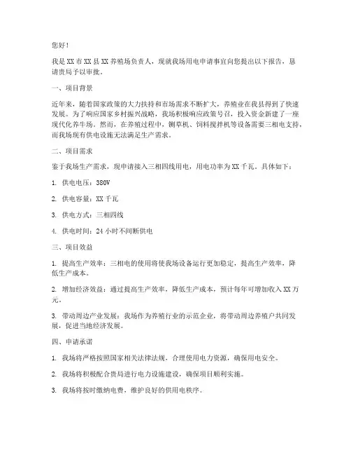 用电书面申请报告范文