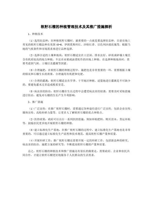 软籽石榴的种植管理技术及其推广措施探析