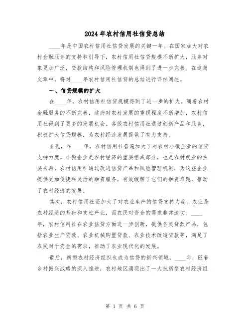 2024年农村信用社信贷总结（2篇）