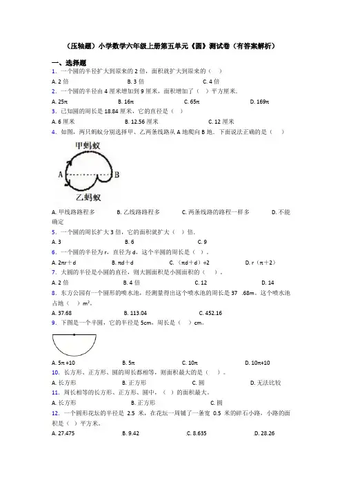 (压轴题)小学数学六年级上册第五单元《圆》测试卷(有答案解析)