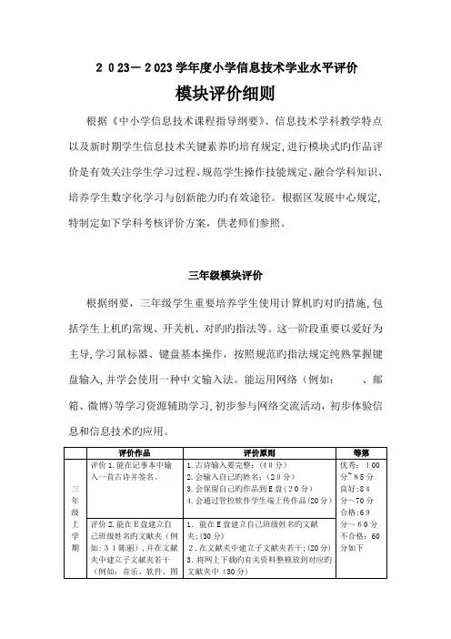 2023年学小学信息技术学业水平评价