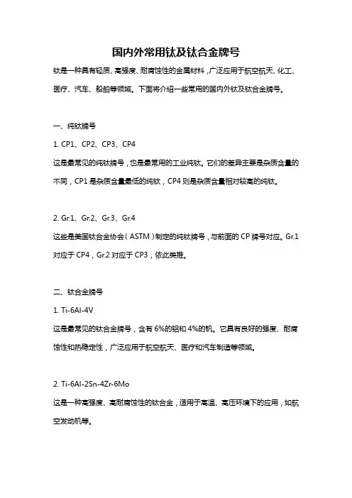 国内外常用钛及钛合金牌号