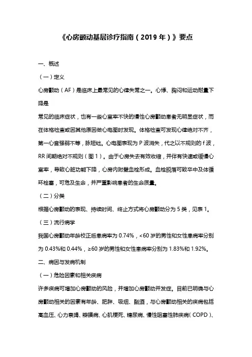 《心房颤动基层诊疗指南(2019年)》要点