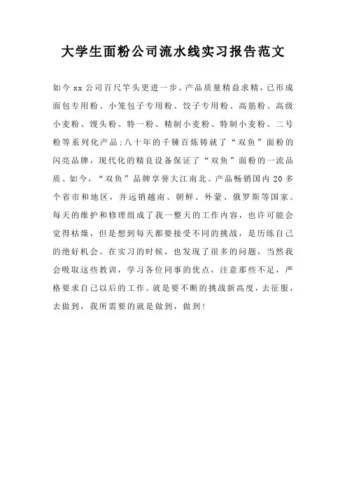 大学生面粉公司流水线实习报告范文