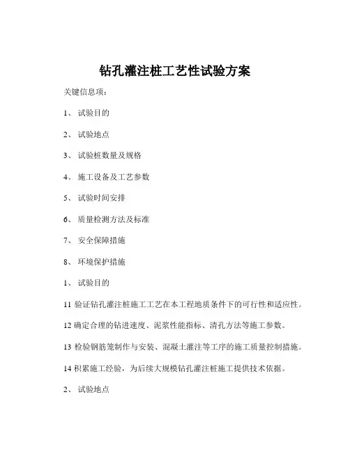 钻孔灌注桩工艺性试验方案