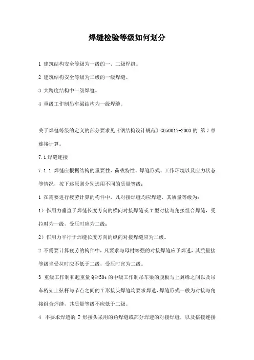焊缝检验等级如何划分