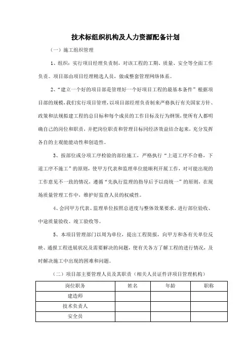 技术标组织机构及人力资源配备计划