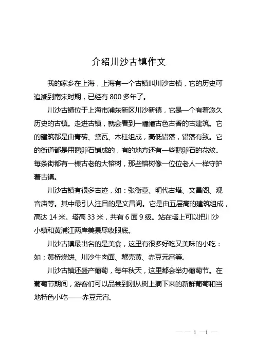 介绍川沙古镇作文