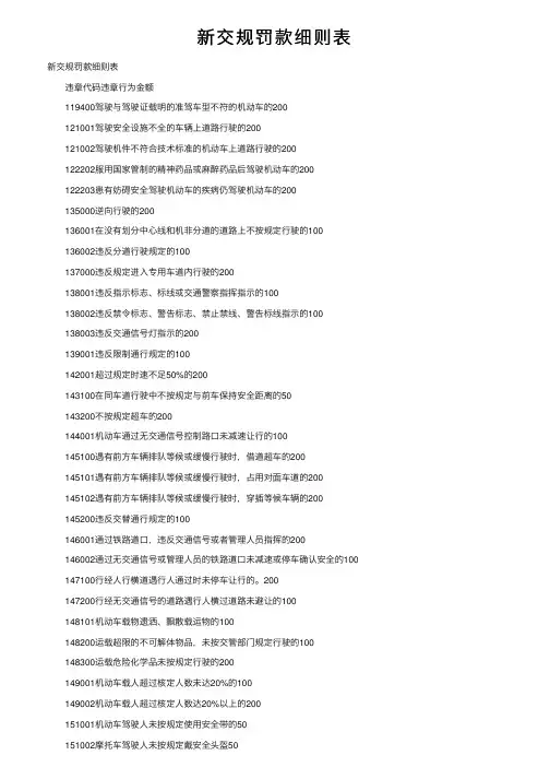 新交规罚款细则表