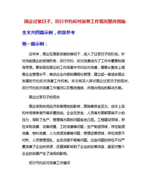 国企过紧日子、厉行节约反对浪费工作情况整改措施