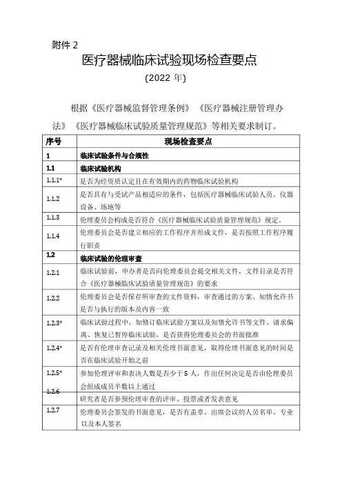 医疗器械临床试验现场检查要点-2017-医疗器械