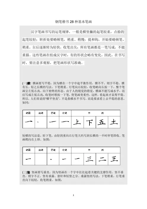 硬笔书法之钢笔楷书28种基本笔画练习