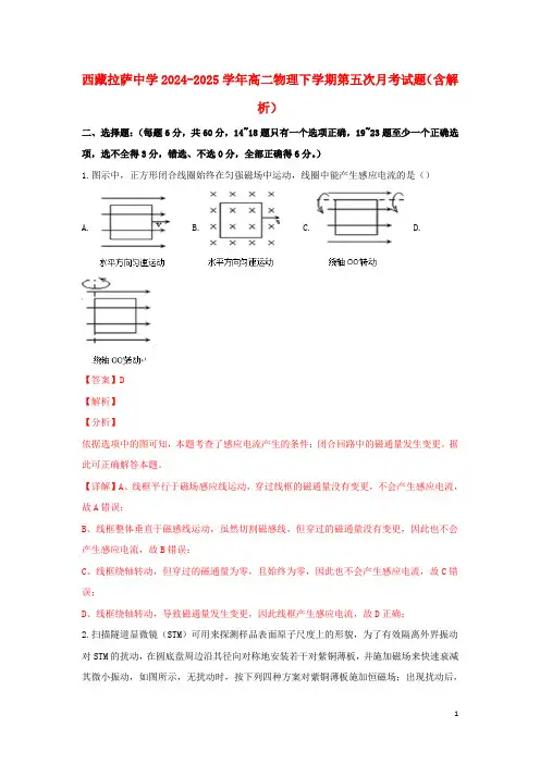 西藏拉萨中学2024_2025学年高二物理下学期第五次月考试题含解析