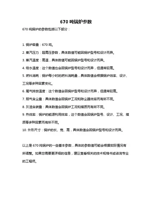 670吨锅炉参数