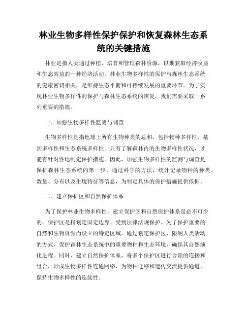 林业生物多样性保护保护和恢复森林生态系统的关键措施