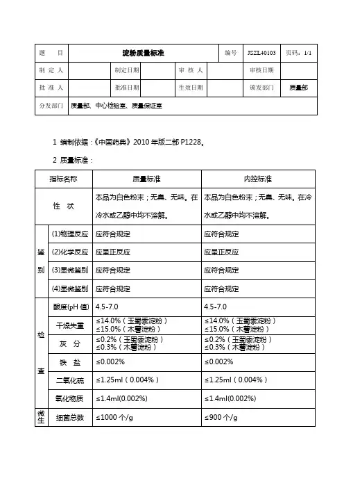 辅料质量标准