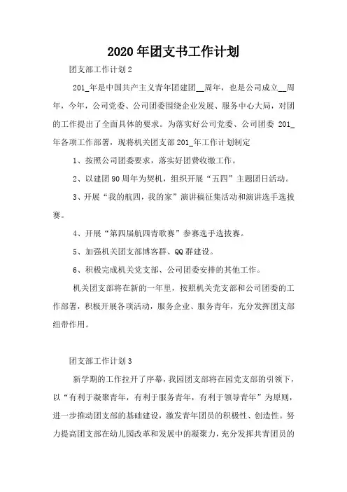 2020年团支书工作计划