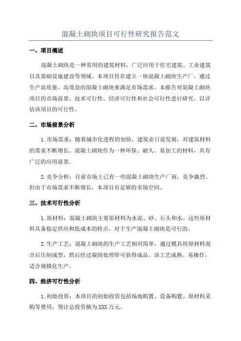 混凝土砌块项目可行性研究报告范文