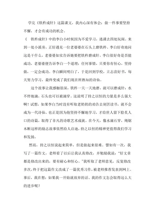 读铁杆磨成针读后感