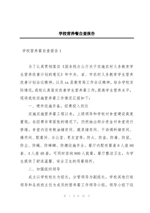 学校营养餐自查报告