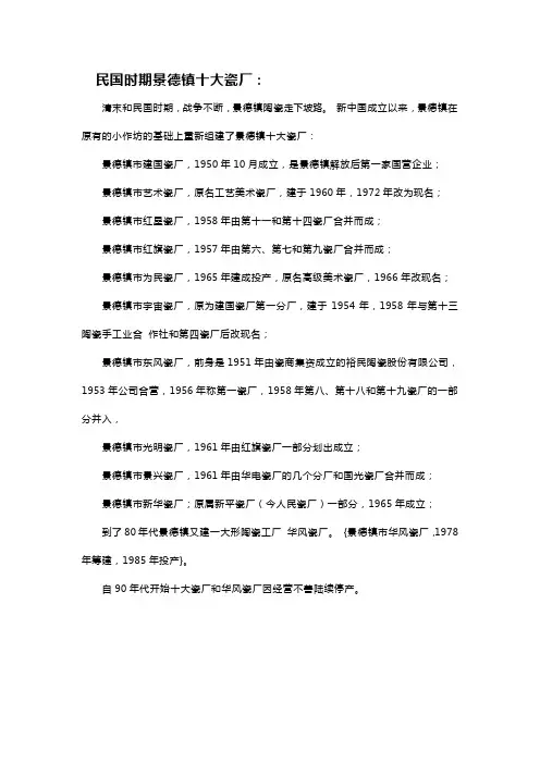 民国时期景德镇十大瓷厂