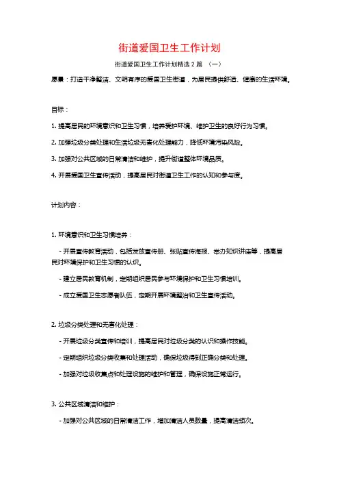 街道爱国卫生工作计划2篇