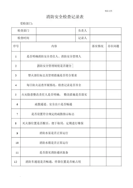建筑施工现场消防检查记录表