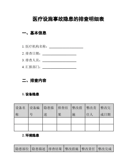 医疗设施事故隐患的排查明细表