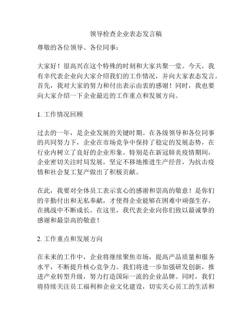 领导检查企业表态发言稿