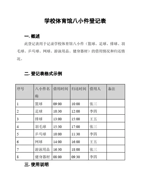 学校体育馆八小件登记表