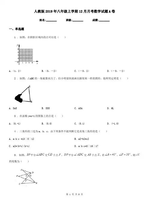 人教版2019年八年级上学期12月月考数学试题A卷(测试)