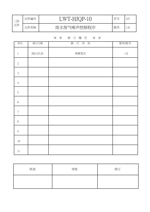 ISO14001：2015废水废气噪音控制程序