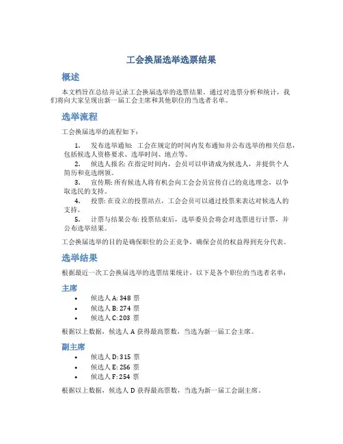 工会换届选举选票结果
