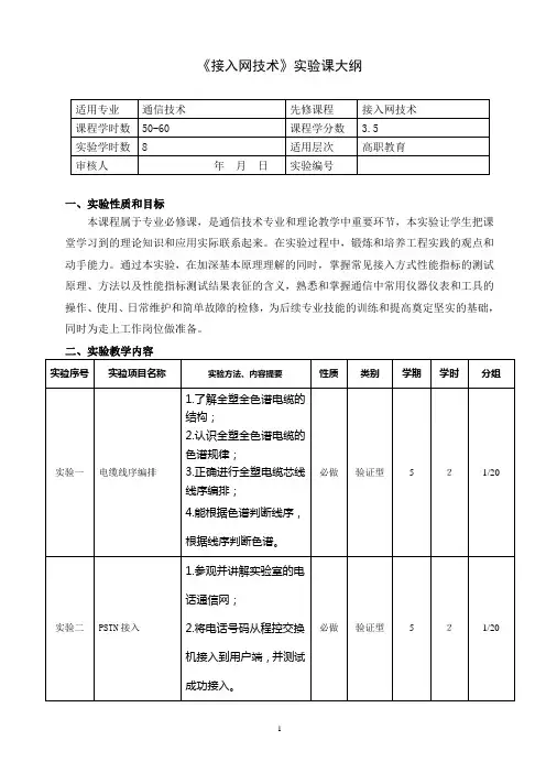 《接入网技术》实验课大纲