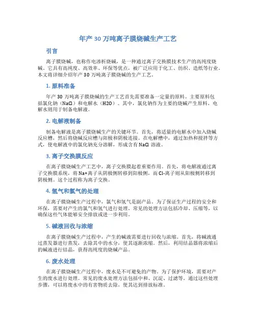 年产30万吨离子膜烧碱生产工艺