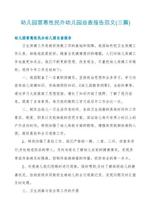 幼儿园普惠性民办幼儿园自查报告范文(三篇)
