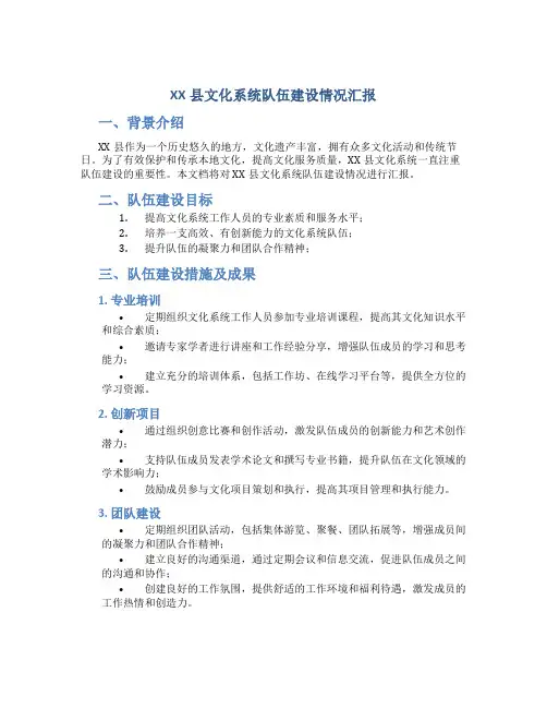 XX县文化系统队伍建设情况汇报