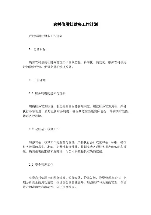 农村信用社财务工作计划