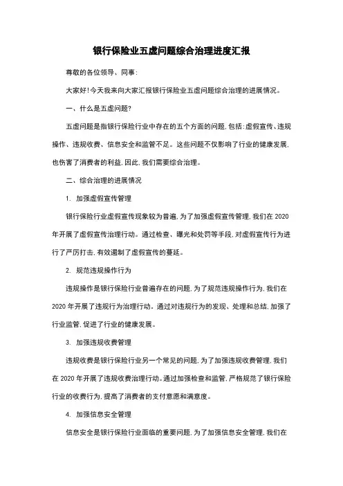 银行保险业五虚问题综合治理进度汇报