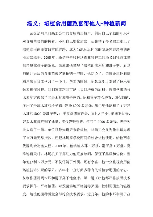 汤义：培植食用菌 致富帮他人 - 种植新闻