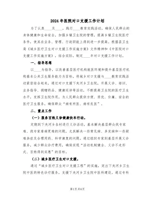 2024年医院对口支援工作计划（二篇）