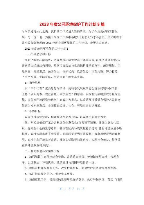 2023年度公司环境保护工作计划5篇