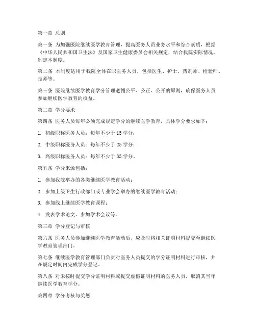 医院院内学分管理制度