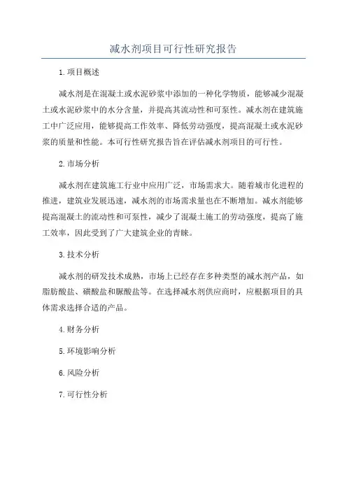减水剂项目可行性研究报告