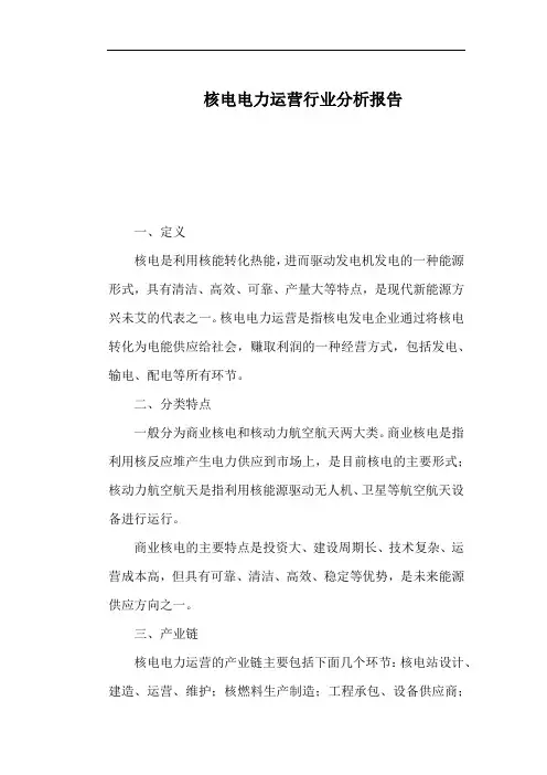 核电电力运营行业分析报告