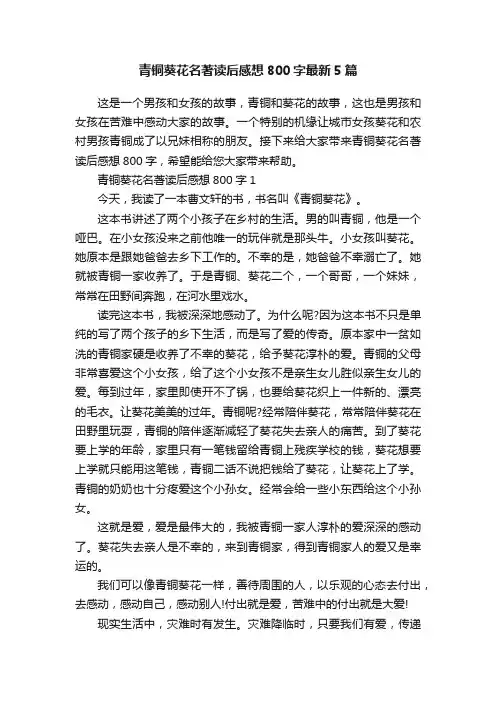 青铜葵花名著读后感想800字最新5篇